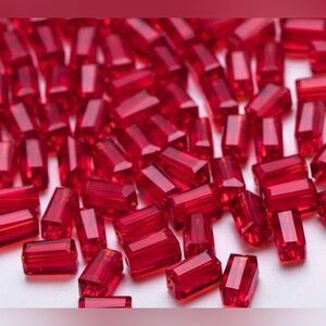 98, 2x4mm Vibrant Faceted Glass Rectangle Spacer Beads | Red | New